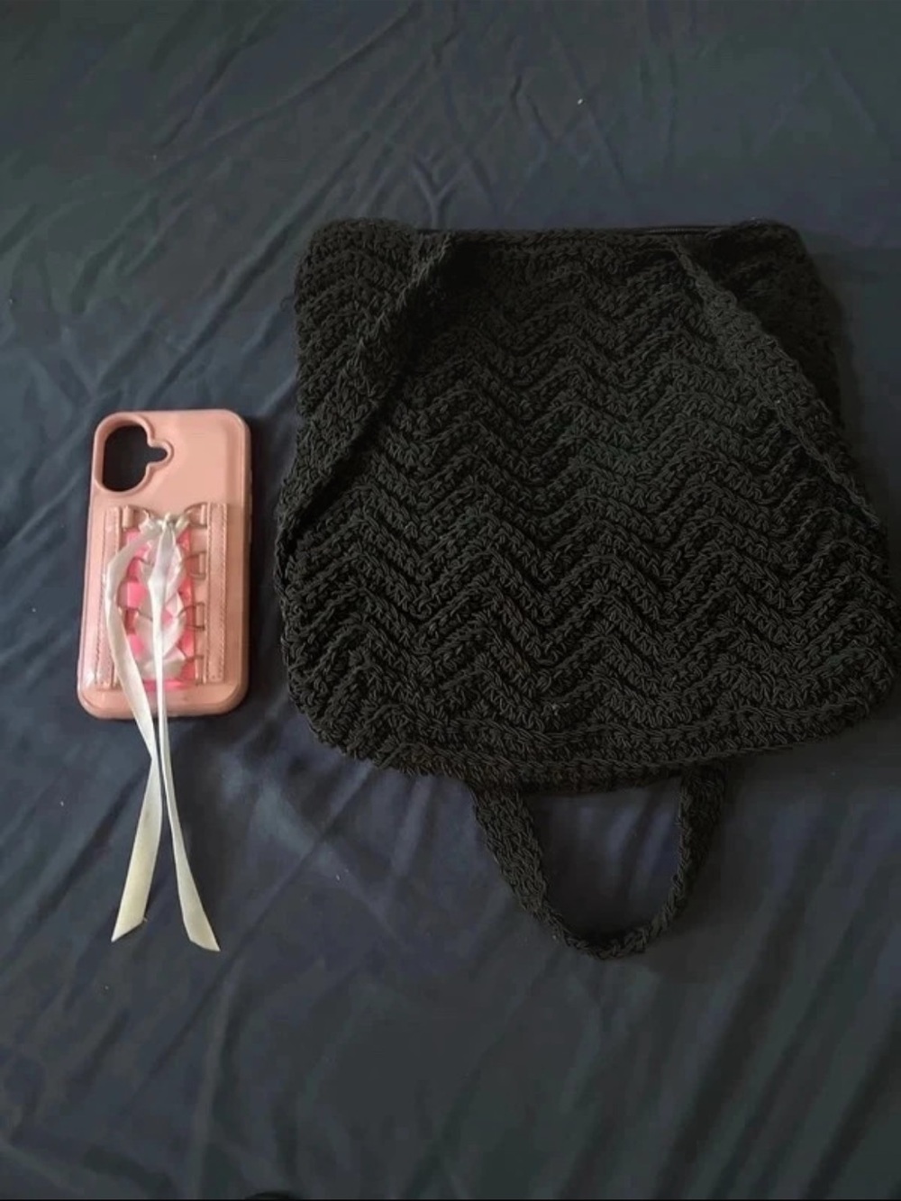 Black Crochet Crossbody Bag - Unbranded